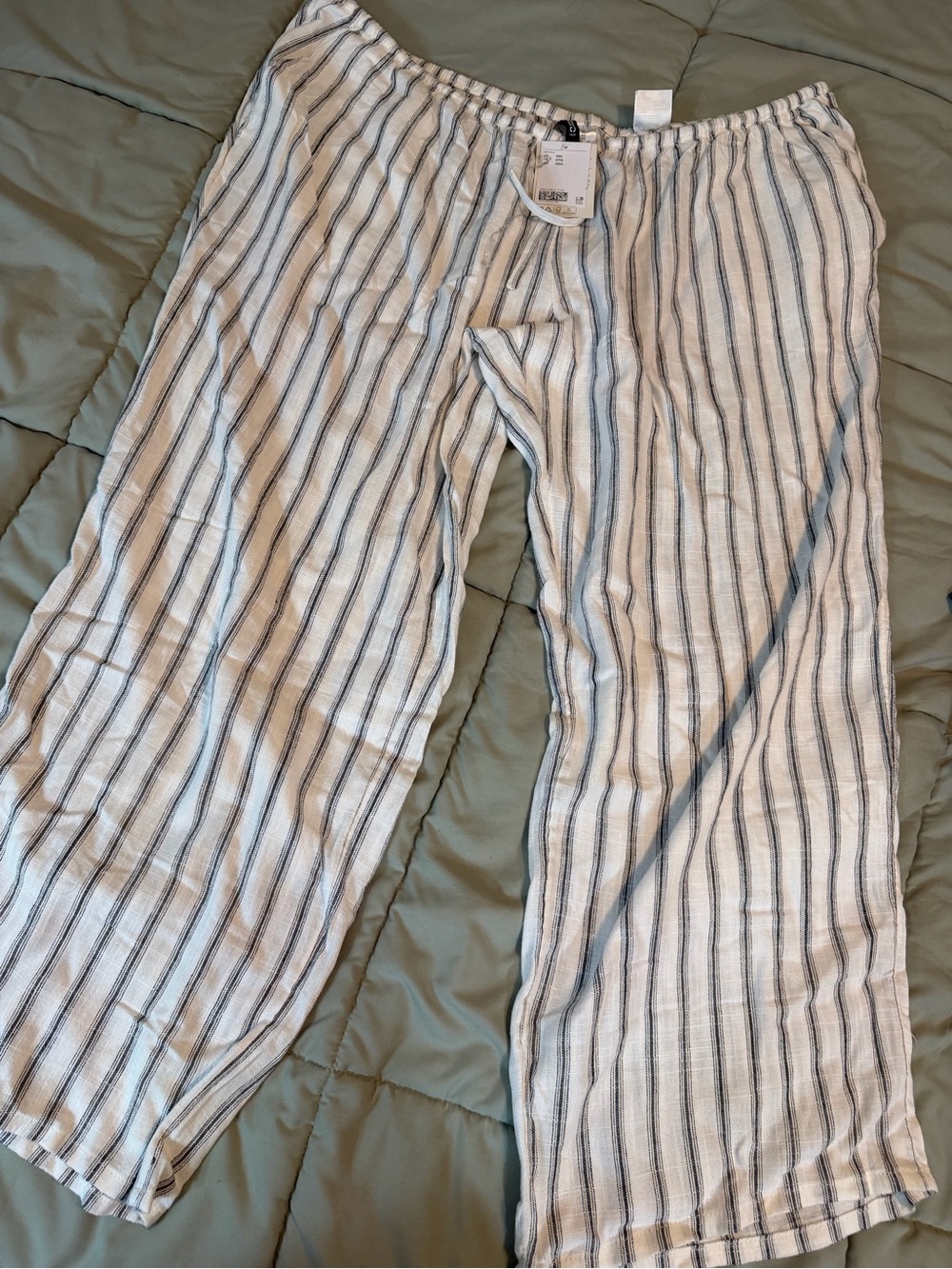 Lightweight White Striped Linen Pants